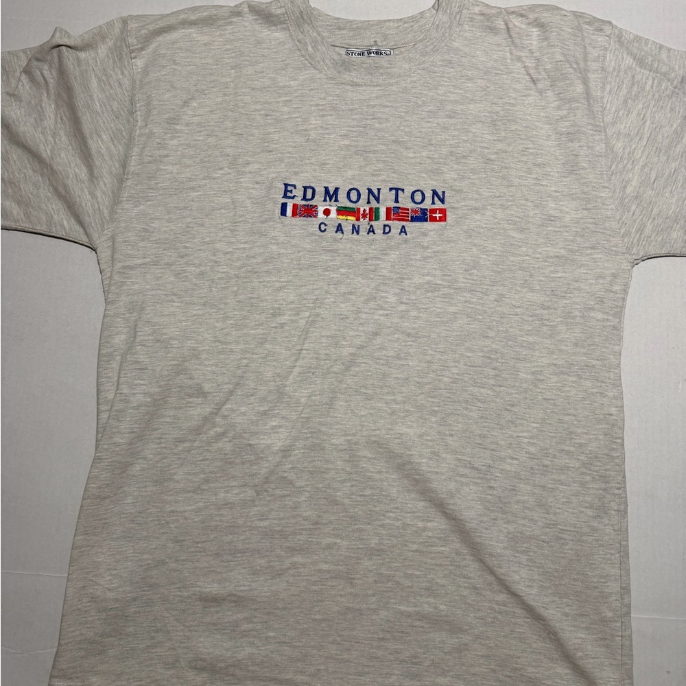stone works, cotton, grey‎ tee, 'edmonton, Canada' men's large t-shirt